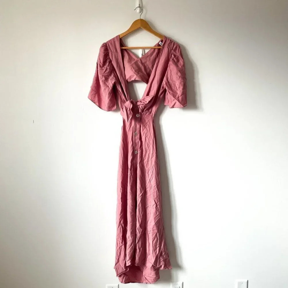 Zara Tie Bow Front Cut  Out Midi Dress Light Pink NWT Size XL - Picture 5 of 10